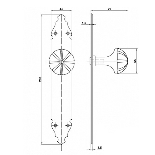 Ручка кноб на планке AMIG Pomo мод.19 (половинка) черная - Фото №2