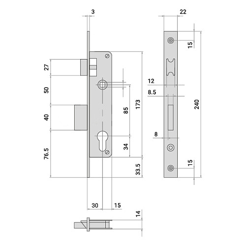 Механизм замка CISA LL 44820.30.0.20 язычок (BS30*85мм, 22 мм) нержавеющая сталь - Фото №7