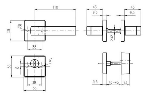 Ручки на розеті з протектором ROSTEX Quadrum нержавіюча сталь матова - Фото №7
