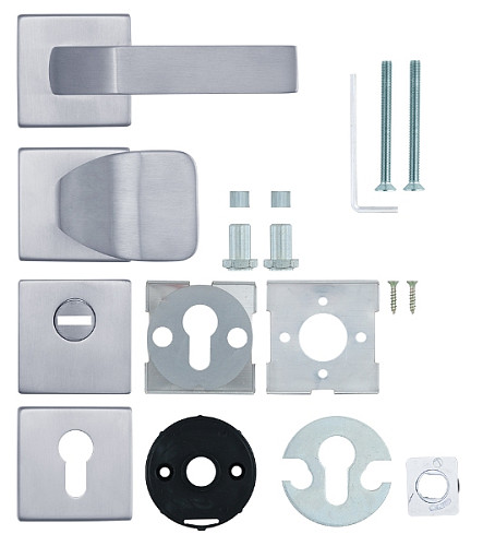 Ручки на розеті з протектором ROSTEX Quadrum фіксована-натискна нержавіюча сталь матова - Фото №6