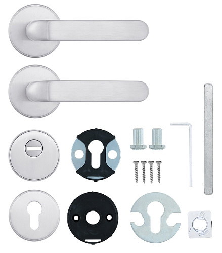 Ручки на розеті з протектором ROSTEX Rotondum нержавіюча сталь матова - Фото №6