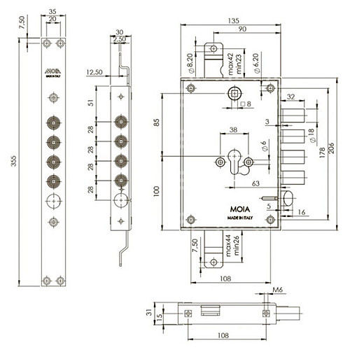 Механизм замка MOIA 7654/280DFB/S1D5 (BS63*85мм) двухсистемный - Фото №7
