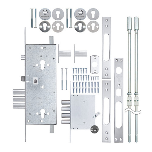 Механизм замка MUL-T-LOCK 415G двухсистемный (BS63 * 85мм) хром полиров. комплект + 2 протектора хром полированый - Фото №10