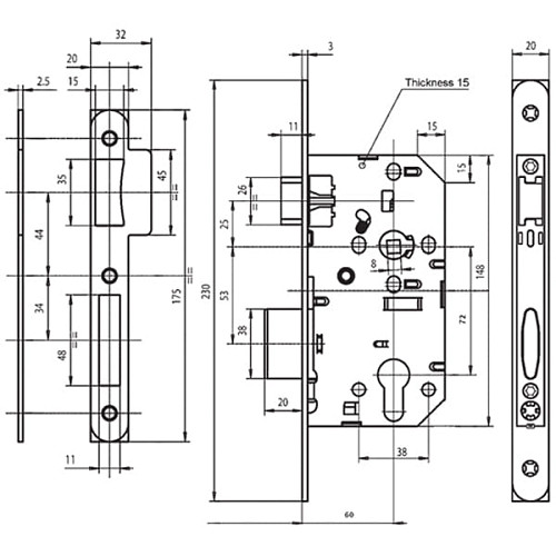 Механізм замка VACHETTE D455 (BS60*72мм) матовий хром - Фото №7