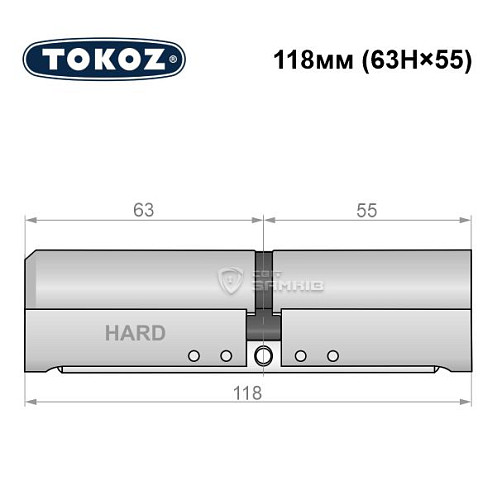 Циліндр TOKOZ Pro400 118 (63H*55) (H - гартована сторона) нікель матовий - Фото №8