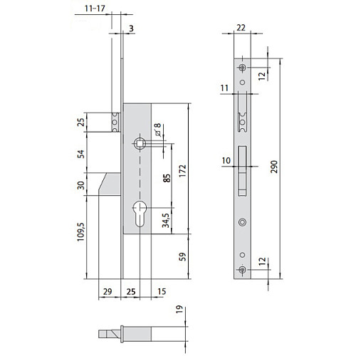 Механізм замка CISA 46215.25 язичок (BS25*85мм, 22 мм) нержавіюча сталь - Фото №8