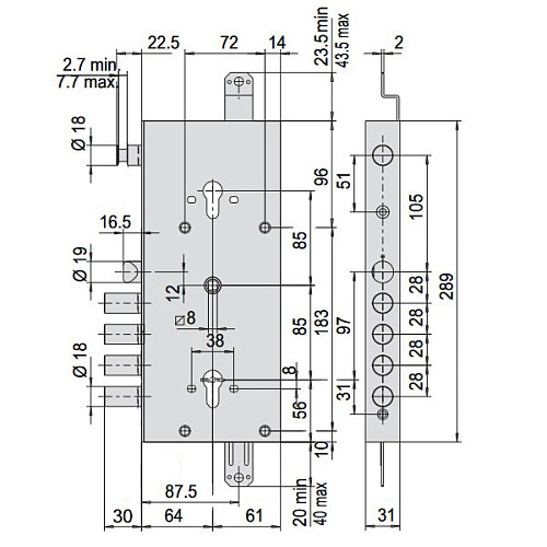 Механізм замка CISA 56765 двосистемний Revolution Pro (BS64*85мм) 56785 взаємозал.з блок. без планки - Фото №6