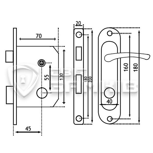 Комплект замка BRUNO (BS45*55мм) белый - Фото №2