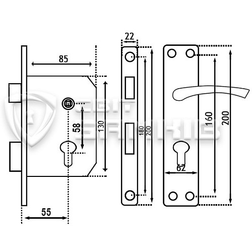 Комплект замка USK ET-25112 (BS55*58,5мм) AB бронза - Фото №3