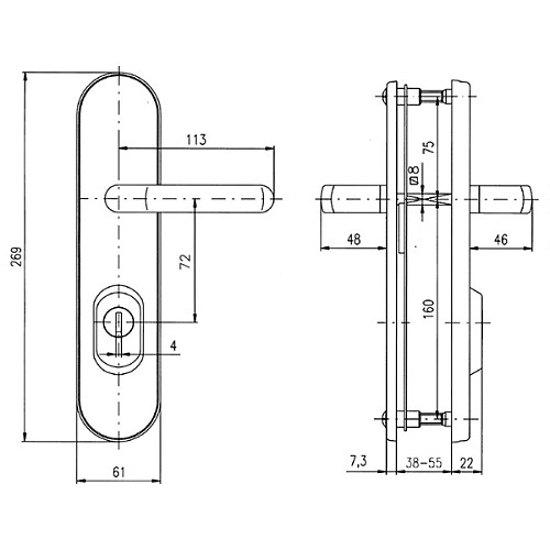 Ручки на планці з протектором ROSTEX Universal R 72мм (38-55мм) титан PVD - Фото №4