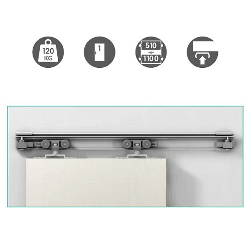 Раздвижная система OMGE Alutech 1400 длина 1,9 м на 1 полотно весом до 120 кг - Фото №2