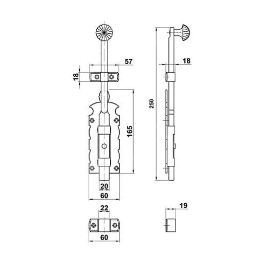 Засов для дверей AMIG мод.410 250х60 мм черный - Фото №2