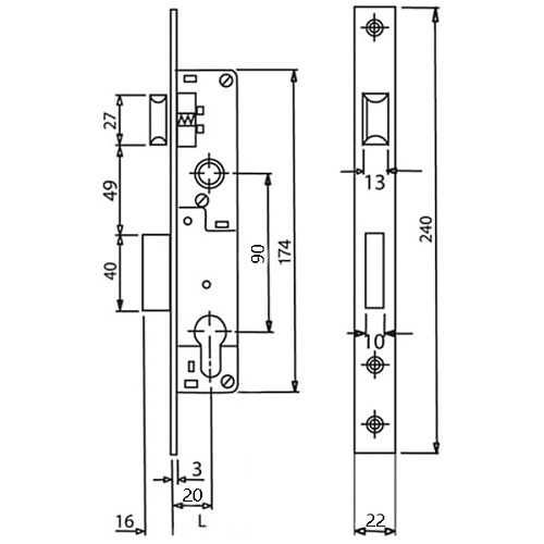 Механизм замка SANTOS 726 (BS20*90мм, 22мм) матовый хром - Фото №7