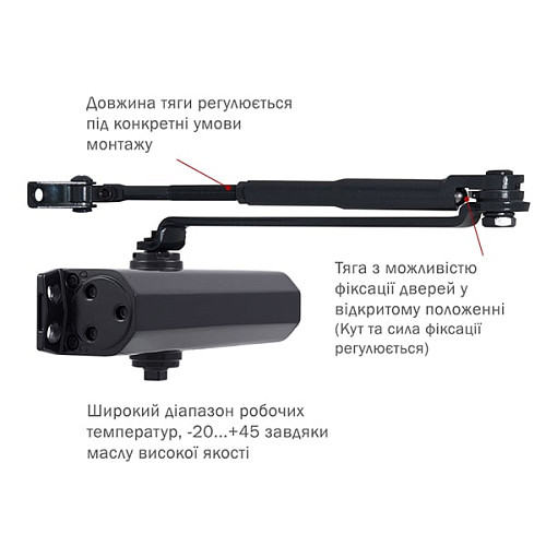 Доводчик RYOBI DS-1554 STD с фиксацией до 80кг Серый Антрацит - Фото №5