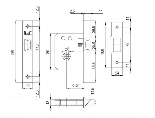 Механізм замка KALE 251 (BS40мм) нікель - Фото №5