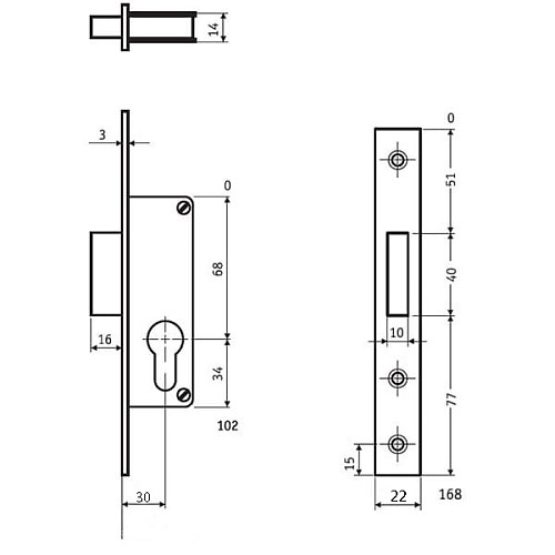 Механизм замка SANTOS 721 (BS30мм, 22мм) матовый хром - Фото №7