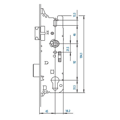 Механізм замка FUHR заскочка 45*92 мм рейка 1800-2000 мм з ригелем - Фото №6