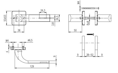 Ручки на розеті ROSTEX Fondi Lumino H53 нержавіюча сталь чорна - Фото №2