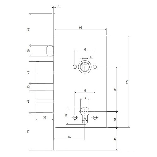 Механизм замка APECS T-05 (BS60*85мм) CR хром - Фото №3