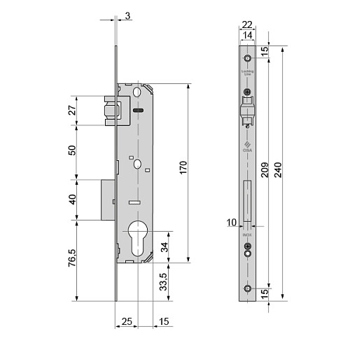 Механизм замка CISA LL 44830.25.0.20 бочка (BS25мм, 22 мм) нержавеющая сталь - Фото №8