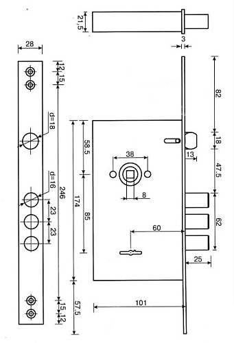 Механизм замка APECS T-52/S8 (BS60*85мм) CR хром - Фото №5