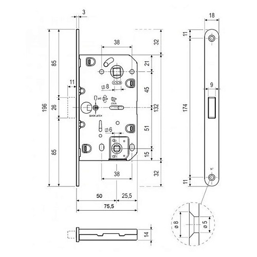 Механизм замка CLASS 410B-S Magnet (BS50*96мм) WC магнит.язичок NI никель полированный - Фото №3