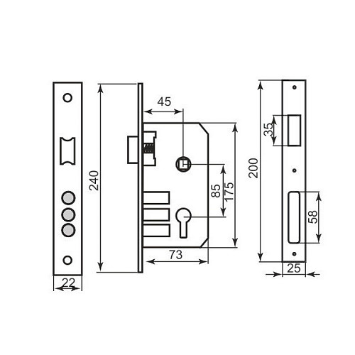 Механизм замка BRUNO 745-3RB (BS45*85мм) AB античная бронза - Фото №2