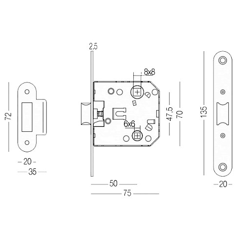 Механизм замка MVM М-2054 WC (BS50*47,5мм) AB старая бронза - Фото №3