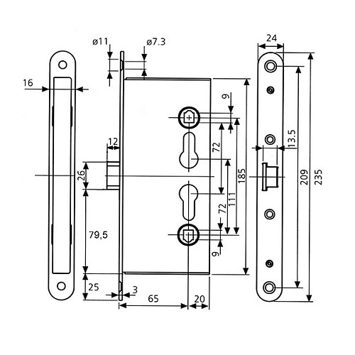 Механізм замка антипаніка TESA CF69 (BS65*72мм) для активної стулки - Фото №5