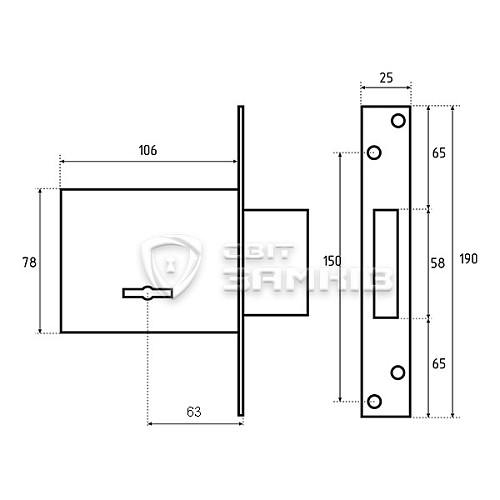Механізм замка MOTTURA 40.701600056 (BS63мм) ключ 60мм	 - Фото №5