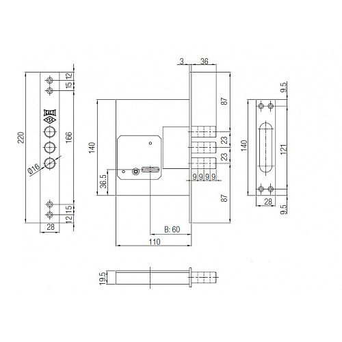 Механізм замка KALE 257LX (BS60*85мм) хром - Фото №5