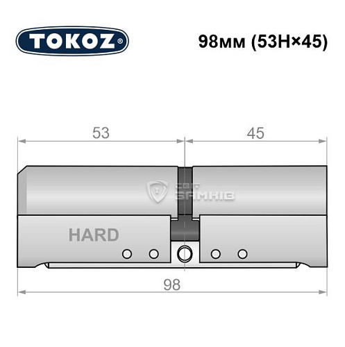 Циліндр TOKOZ Pro400 98 (53H*45) (H - гартована сторона) нікель матовий - Фото №8
