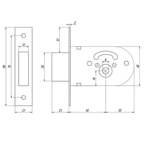 Механизм замка APECS 89-K (BS45мм) NI никель - Фото №2