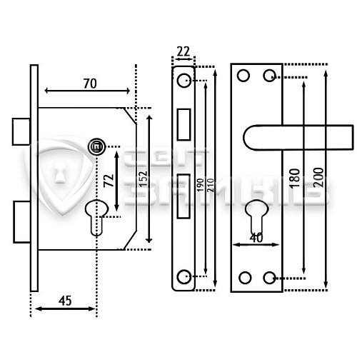 Комплект замка ЛАТВИЯ узкая (BS45*72мм) никель полированный - Фото №3