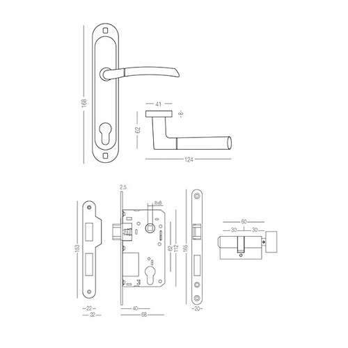 Комплект замка LINDE A-1210 PZ (BS40*62мм) AB стара бронза - Фото №2