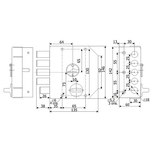 Замок накладний ГАРДІАН 20.05 (BS64мм) вертикальна свердловина 5 ключів правий (н) - Фото №3