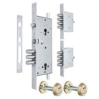 Механизм замка MUL-T-LOCK 415G двухсистемный (BS63 * 85мм) хром комплект + 2 протектора полир. латунь