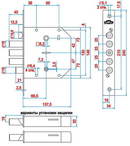 Механізм замка ЕЛЬБОР Граніт 1.06.41 правий довгий ключ (BS66,5*42мм) - Фото №2