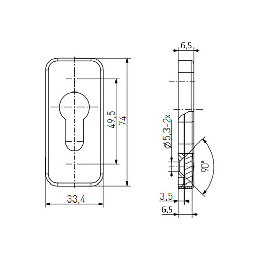Накладка на цилиндр MEDOS 6,5 мм прямоугольная нержавеющая сталь - Фото №2