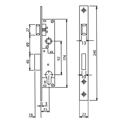 Механізм замка SANTOS 726 (BS35*92мм, 22мм) матовий хром - Фото №7