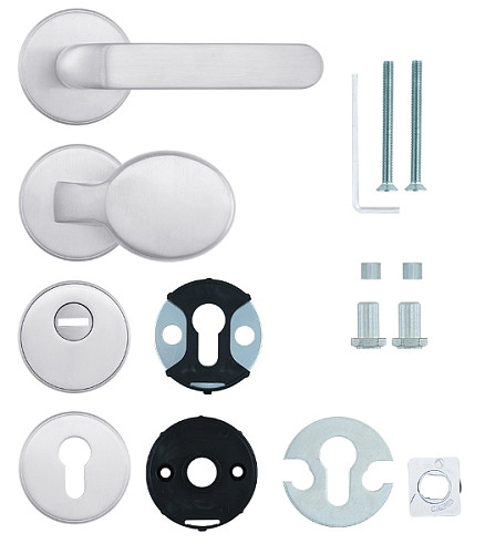 Ручки на розеті з протектором ROSTEX Rotondum фіксована-натискна нержавіюча сталь матова - Фото №6