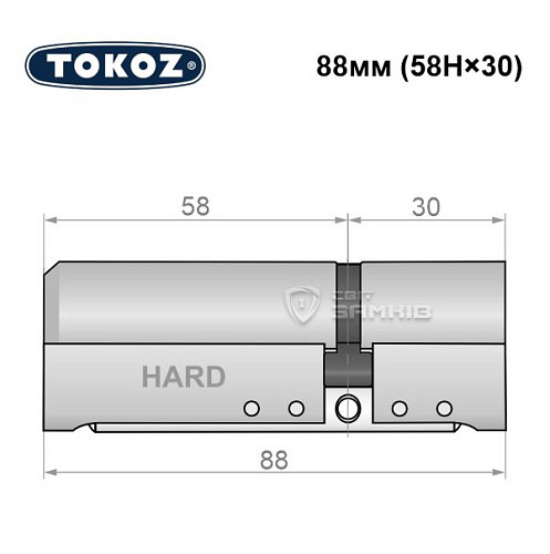 Циліндр TOKOZ Pro400 88 (58H*30) (H - гартована сторона) нікель матовий - Фото №8