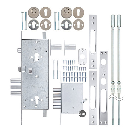 Механизм замка MUL-T-LOCK 415G двухсистемный (BS63 * 85мм) хром комплект + 2 протектора никель сатин - Фото №10