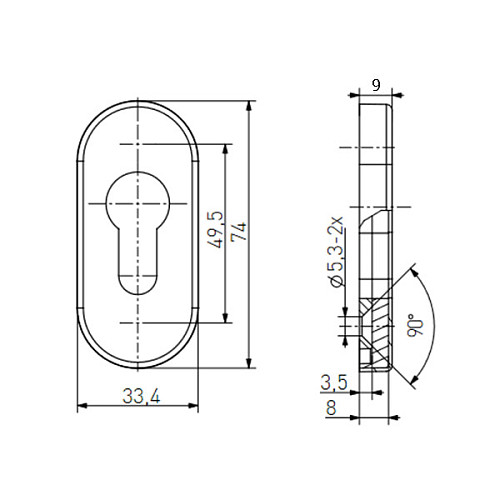 Накладка на цилиндр MEDOS 9 мм овальная нержавеющая сталь - Фото №2