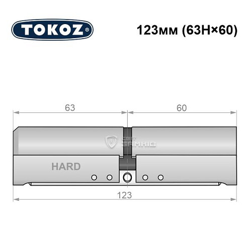 Циліндр TOKOZ Pro400 123 (63H*60) (H - гартована сторона) нікель матовий - Фото №8