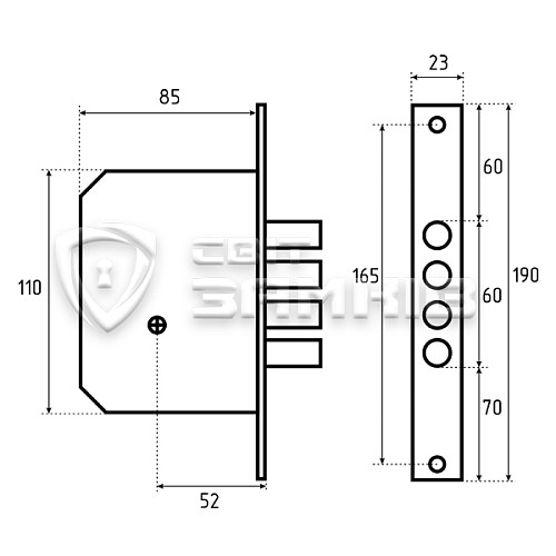 Механізм замка KALE 189 4MF (BS52мм) нікель - Фото №5