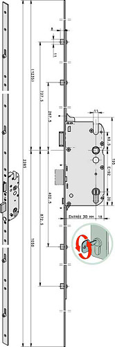 Механізм замка GU Secury R4 заскочка 30*92 мм рейка 2285 мм - Фото №4