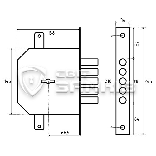 Механізм замка ЕЛЬБОР Граніт 1.06.02 (BS66,5мм) (н) - Фото №6