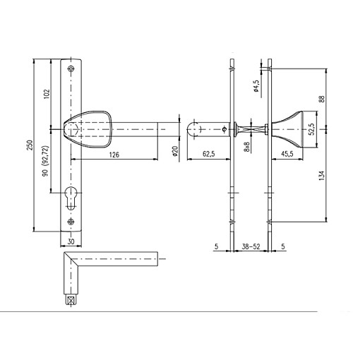 Ручки на планці ROSTEX Monzun 85мм фіксована-натискна нержавіюча сталь матова - Фото №6