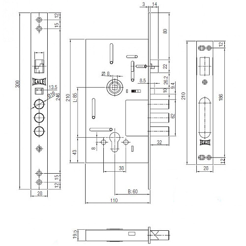 Механізм замка  KALE 252 RYM (BS60*85мм) хром - Фото №2